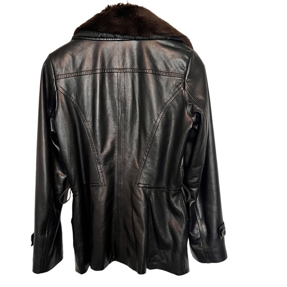 ⭐️ Danier Italian Leather Trench Jacket  Black Lightweight Fur Collar Size XS - Picture 5 of 17
